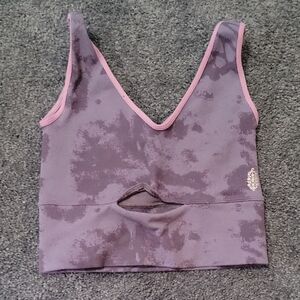 Free People Purple Tie-Dye Sports Bra with Pink Trim